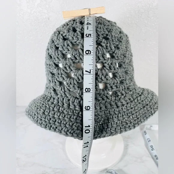 Gray Crochet Bucket Hat - Picture 6 of 7